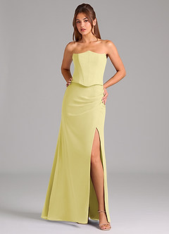 Azazie Jenine Brautjungfernkleider Meerjungfrau-Linie Schulterfrei Chiffon Kleid Zitronensorbet image1