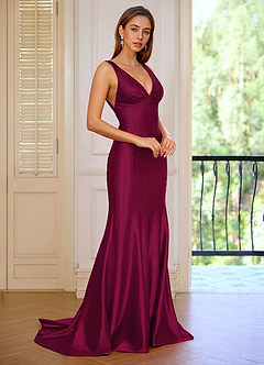 Marina Burgundy Wrinkle Deep V-neck Mermaid Prom Dress image5
