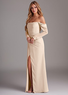 Azazie Hallie Bridesmaid Dresses White Alabaster Mermaid Long Sleeve Chiffon Dress image3
