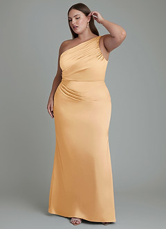 Azazie Akilah Brautjungfernkleider Meerjungfrau-Linie One-Shoulder Stretch-Satin Kleid Gold image10