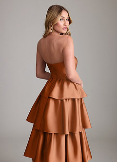 Azazie Faye Bridesmaid Dresses Copper A-Line Ruched Stretch Satin Dress image6