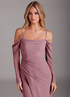 Azazie Hallie Bridesmaid Dresses Vintage Mauve Mermaid Long Sleeve Chiffon Dress image2