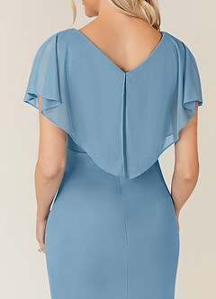 Azazie Waverly Mother of the Bride Dresses Steel Blue Sheath Pleated Mesh Dress image7