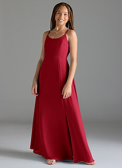 Azazie Moira Junior Scarlet A-Line with Pockets Chiffon Dress image3
