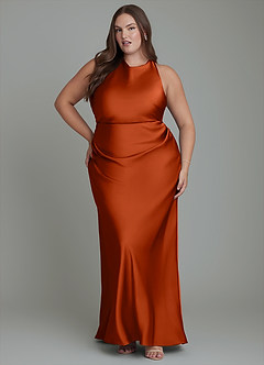 Azazie Evadne Brautjungfernkleider Etui Plissee Stretch-Satin Kleid Paprika image7