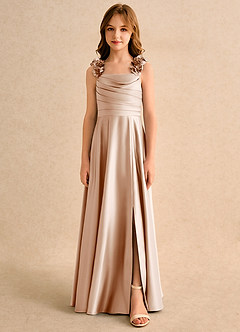 Azazie Rosita Junior Formal vestidos de niña de las flores Vestido de Rosa Inglesa de Satin Mate de Corte en A con Plisado image3