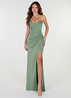 Azazie Yola Bridesmaid Dresses Matcha Sheath V-Neck Pleated Stretch Satin Convertible Dress image1