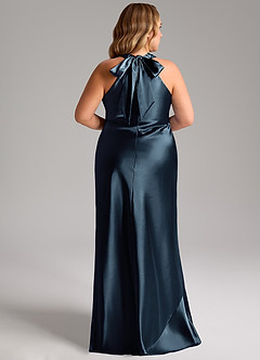 Azazie Doretta Bridesmaid Dresses Dark Navy Mermaid Bow Metallic Satin Dress image13