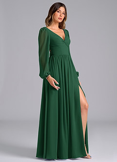 Azazie Zeya Bridesmaid Dresses Dark Green A-Line Long Sleeve Chiffon Dress image3