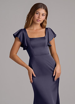 Azazie Elkie 신부 들러리 드레스 인어 스퀘어 네크라인 스트레치 새틴 바닥 길이 드레스 image6