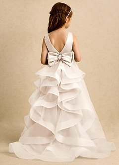 Azazie Lior Flower Girl Dresses White Alabaster Ball-Gown Pleated Tulle Dress image1