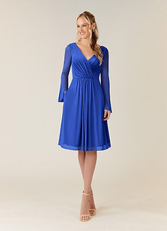 Azazie Teraso Mother of the Bride Dresses Royal Blue A-Line Pleated Mesh Dress image1