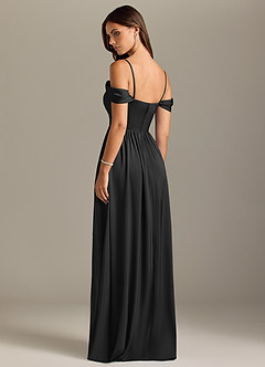 Azazie Calianna Bridesmaid Dresses Black A-Line Off the Shoulder Stretch Satin Convertible Dress image10