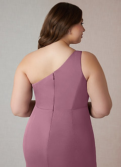 Azazie Jhene Bridesmaid Dresses Vintage Mauve Sheath One Shoulder Mesh Dress image12