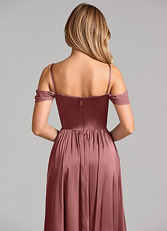 Azazie Raisa Abiti da Damigella Abito A-Line in Raso Elasticizzato a Spalla Scoperta Ametista image2