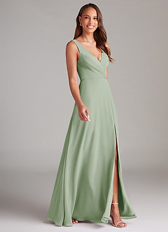 Azazie Nelly Bridesmaid Dresses Dusty Sage A-Line Pleated Chiffon Dress image3