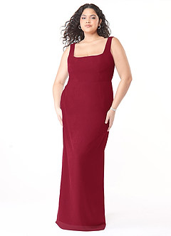 Azazie Flori Bridesmaid Dresses Burgundy Sheath Square Neckline Chiffon Dress image9