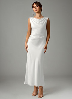 Azazie Kieryn Bridesmaid Dresses White Mermaid Pleated Stretch Satin Dress image1