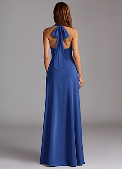 Azazie Myra Robes de demoiselle d'honneur Robe Trapèze en Satin extensible Fente Latérale Bleu Roi image6