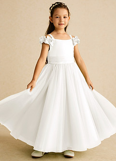 Azazie Jujube Flower Girl Dresses Ivory A-Line Beaded Tulle Dress image2