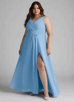 Azazie Karina Bridesmaid Dresses Powder Blue A-Line Pleated Chiffon Dress image6