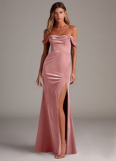 Azazie Saige Bridesmaid Dresses Dusty Rose Sheath Off the Shoulder Velvet Convertible Dress image4