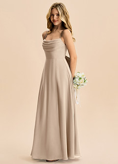 Azazie Bear Junior Jurk van Chiffon met A-Lijn Geplooid Taupe image5