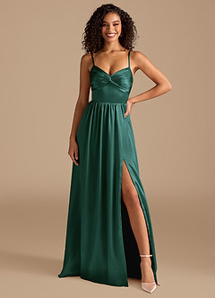 Azazie Zeya Bridesmaid Dresses Pine A-Line Pleated Metallic Satin Dress image7