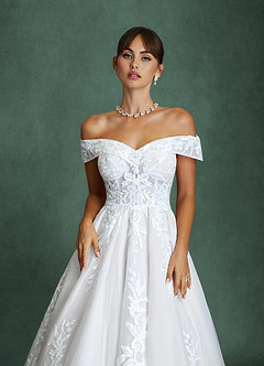 Azazie Becca Robes de mariée Robe Trapèze en Tulle Décolleté en cœur Blanc De Diamant image4