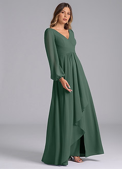 Azazie Omari Bridesmaid Dresses Sea Moss A-Line Long Sleeve Chiffon Dress image5