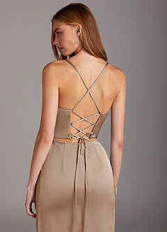 Azazie Brookelle Brautjungfernkleider Etui Herzchen Korsett Stretch-Satin Kleid Taupe image6