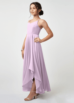 Azazie Collette Junior Frosted Lilac A-Line Ruched Chiffon Dress image3