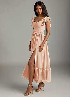 Azazie Anaya Abiti da Damigella Abito A-Line in Chiffon Plissettato Rosa Inglese image4