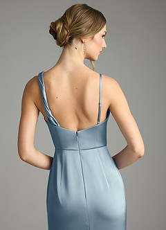 Azazie Samara Robes de demoiselle d'honneur Robe Sirène en Satin extensible Plissée Bleu Poussiéreux image6