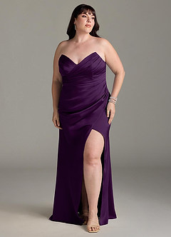 Azazie Yola Bridesmaid Dresses Grape Sheath V-Neck Pleated Stretch Satin Convertible Dress image11