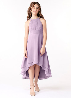 Azazie Linna Junior Frosted Lilac A-Line Pleated Chiffon Dress image1