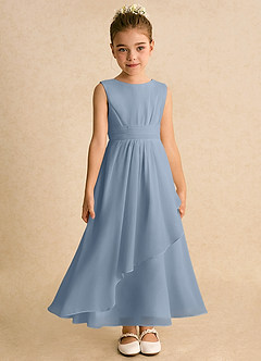 Azazie Edelweiss Abiti da Ragazza di Fiori Abito A-Line in Chiffon Plissettato Blu Polveroso image4