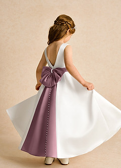 Azazie Cherry Flower Girl Dresses Ivory Vintage Mauve Ball-Gown Pleated Matte Satin Dress image4