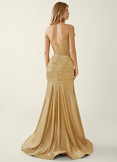 Briareny Yellow Lace Sequin Embroidery Stretch Satin Prom Dress image2