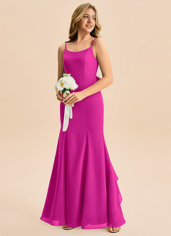 Azazie Lioren Junior Fuchsia Mermaid Bow Chiffon Dress image4
