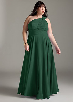 Azazie Charlize Bridesmaid Dresses Dark Green A-Line One Shoulder Chiffon Dress image9