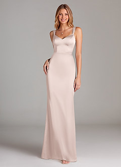 Azazie Denice Bridesmaid Dresses Blushing Pink A-Line Pleated Stretch Satin Dress image3