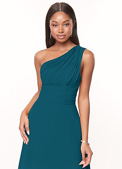 Azazie Ashley Bridesmaid Dresses Ink Blue A-Line Ruched Chiffon Dress image5