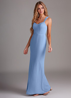 Azazie Denice Vestidos de damas de honor Vestido de Azul Acero de Gasa de Recto con Plisado image3