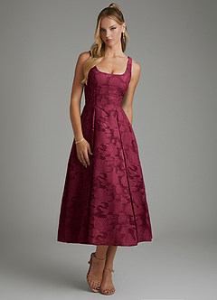 Azazie Isabella Bridesmaid Dresses Burgundy A-Line Corset Floral Burnout Dress image5