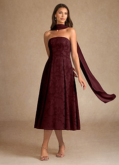 Azazie Lorain vestidos de madre de la novia Vestido de Cabernet de Devorado Floral de Corte En A con Plisado image2