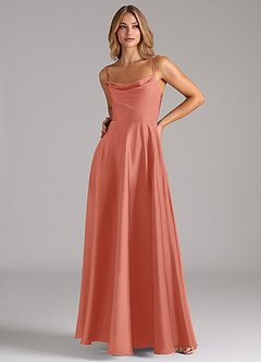 Azazie Elle Brautjungfernkleider A-Linie Plissee Stretch-Satin Kleid Lachsrosa image5