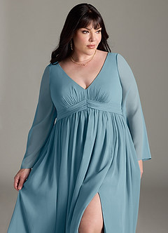 Azazie Teton Robes de demoiselle d'honneur de maternité Robe Trapèze Manche longue Longueur ras du sol Mousseline de soie image12