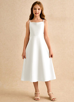 Azazie Jaella Girls Formal Sukienki dla dziewczynek sypiących kwiaty Linia A Pofałdowany Matowy satynowy Długość herbaty Sukienka image3