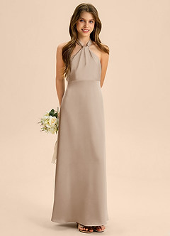 Azazie Beah Junior Robe Trapèze en Satin extensible Plissée Taupe image4